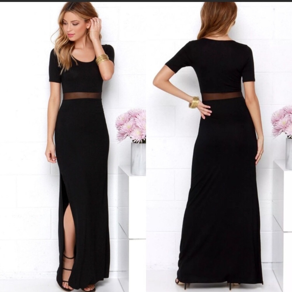 Lulu’s Black Maxi Dress with sheer waist